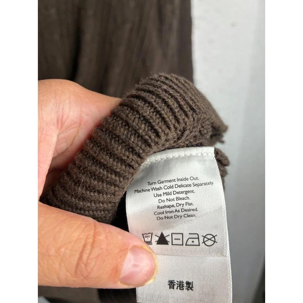 Eddie Bauer Mens Brown Cable Knit Cotton Crew Neck Sweater Large Tall L T 6298